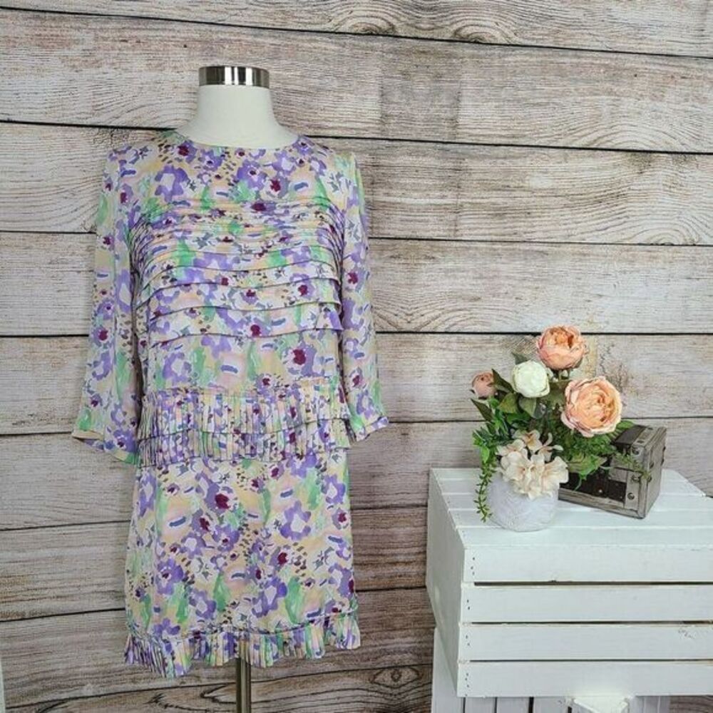 H&M Ruffle‎ Pleated Pastel Floral Long Sleeve Dress 6